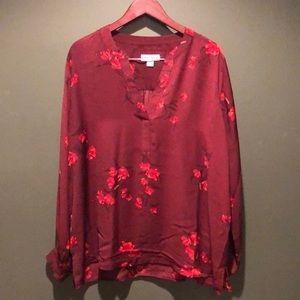 Women’s pretty maroon and red floral blouse